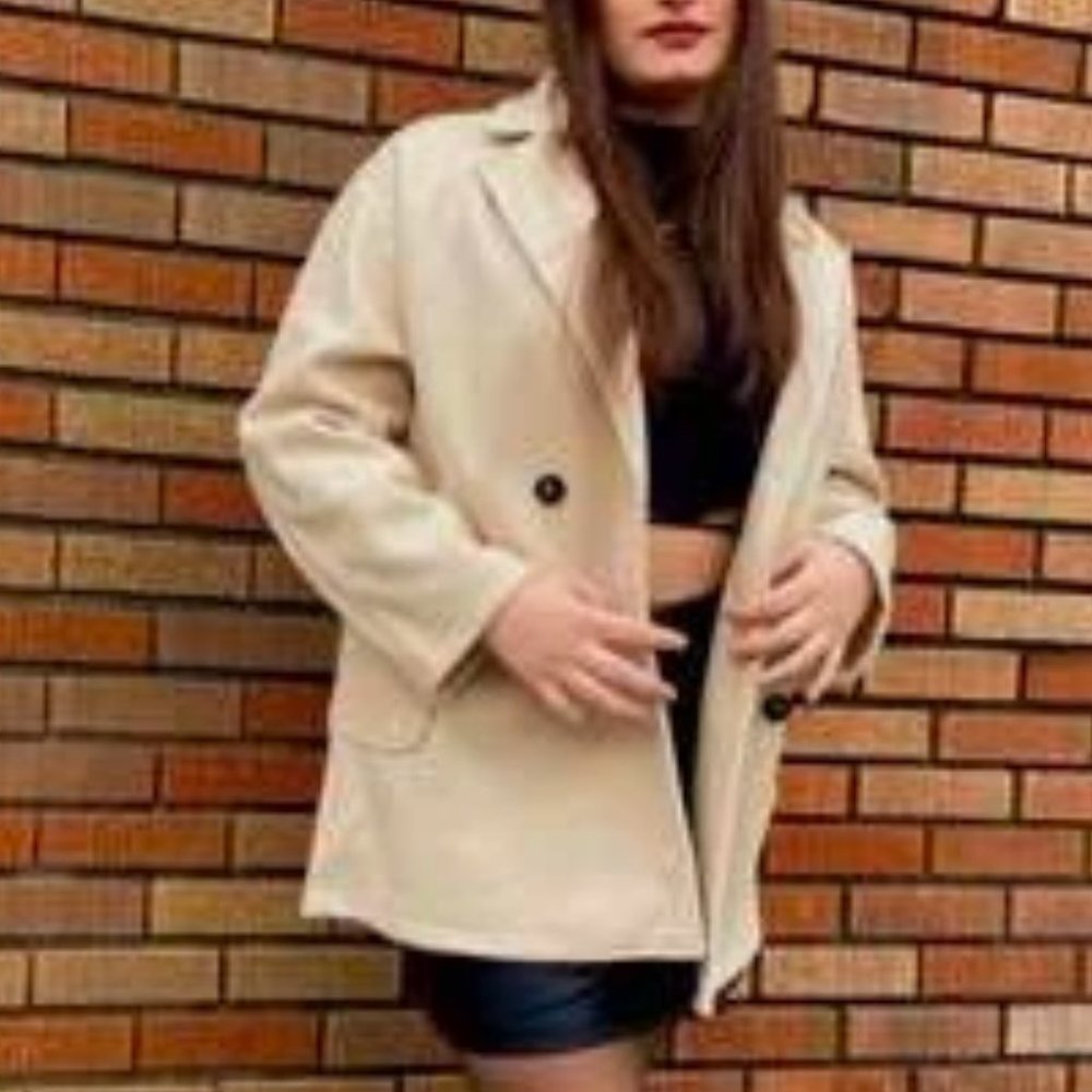 Classic Double Breasted Pea Overcoat jacket fall/winter - beige - Picture 7 of 11